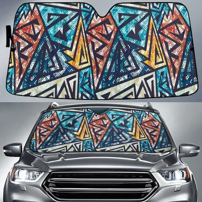 Blurry Blue Grunge Graffiti Geometric Shapes All Over Print Car Sun Shades Cover Auto Windshield PrintSyde