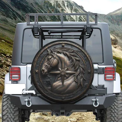 Bronze Horse Head Compass Spare Tire Cover Metallic Equestrian Travel Accessory Spare Tire Cover