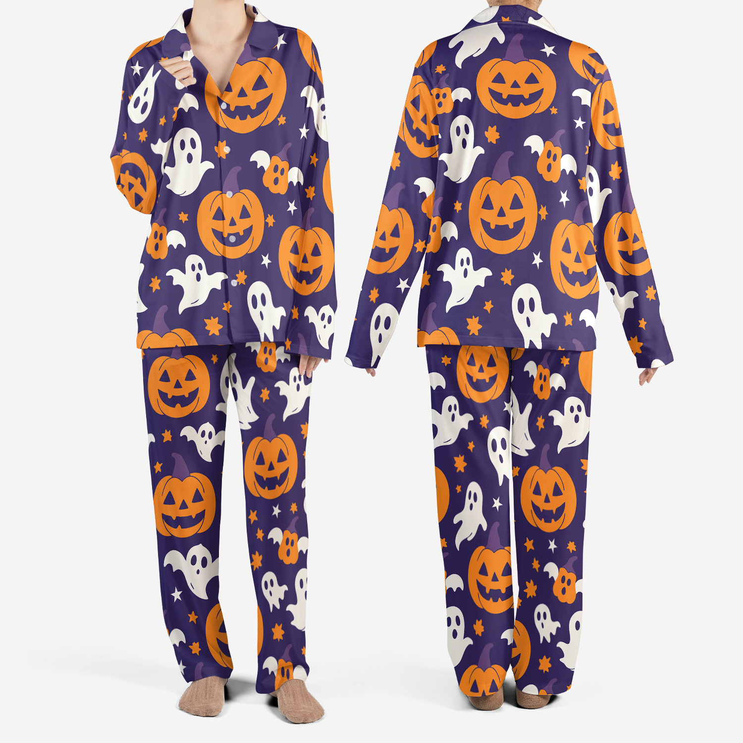 Pumpkin Halloween Pajamas Set – Spooky Pattern Background PJs