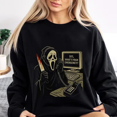 Ghost.Face 911 Dispatcher Halloween Sweatshirt, Scary Call Sweatshirt, Horror Halloween