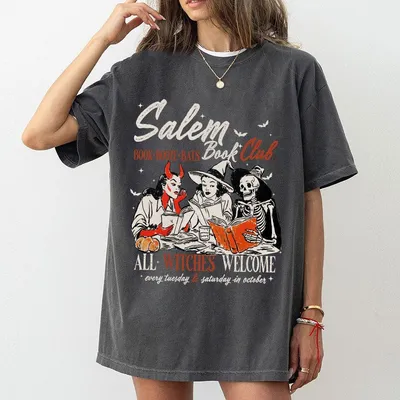 Witchy Book Club T-shirt – Spooky Girl Reading Graphic Tee for Halloween