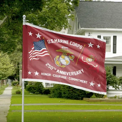 House Flag Usmc 250th Anniversary Honor Courage Commitment Military Decor Horizontal House Flag