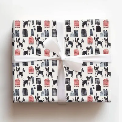 City with the Boston Terrier - Gift Wrap for Christmas, Holidays Wrapping Paper, Christmas Wrapping Paper