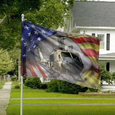 Horizontal House Flag Vietnam Veteran Huey Helicopter - Us Flag South Vietnam War Tribute Banner Horizontal House Flag