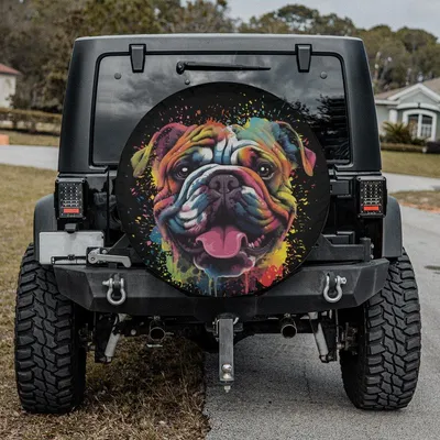 Cute Bulldog Funny Colorful Art Spare Tire Cover With Or Without Backup Camera Hole, Bulldog Tire Cover, Bulldog Spare Tire Cover, Bulldogs Tire Cover Spare Tire Cover