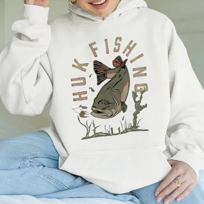 Bass Fish Graphic Hoodie, Huk Performance Hoodie, Outdoor Apparel, Unisex Top For Anglers