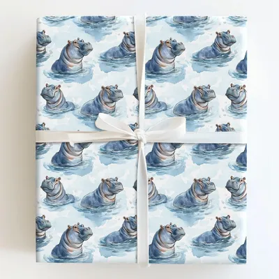 Hippo and Hooray - Gift Wrap for Christmas, Holidays Wrapping Paper, Christmas Wrapping Paper