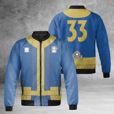 Fallout Vault 33 Jacket, Windproof Bomber Jacket, Vault Dweller Costume Style, Post-Apocalyptic Gaming Streetwear, Video Game Fan Gift Bomber Jacket