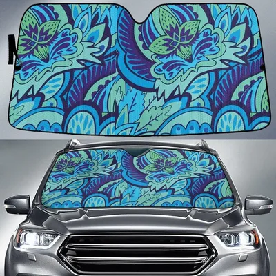 Blue Tone Flowers Paisley Texture All Over Print Car Sun Shades Cover Auto Windshield PrintSyde