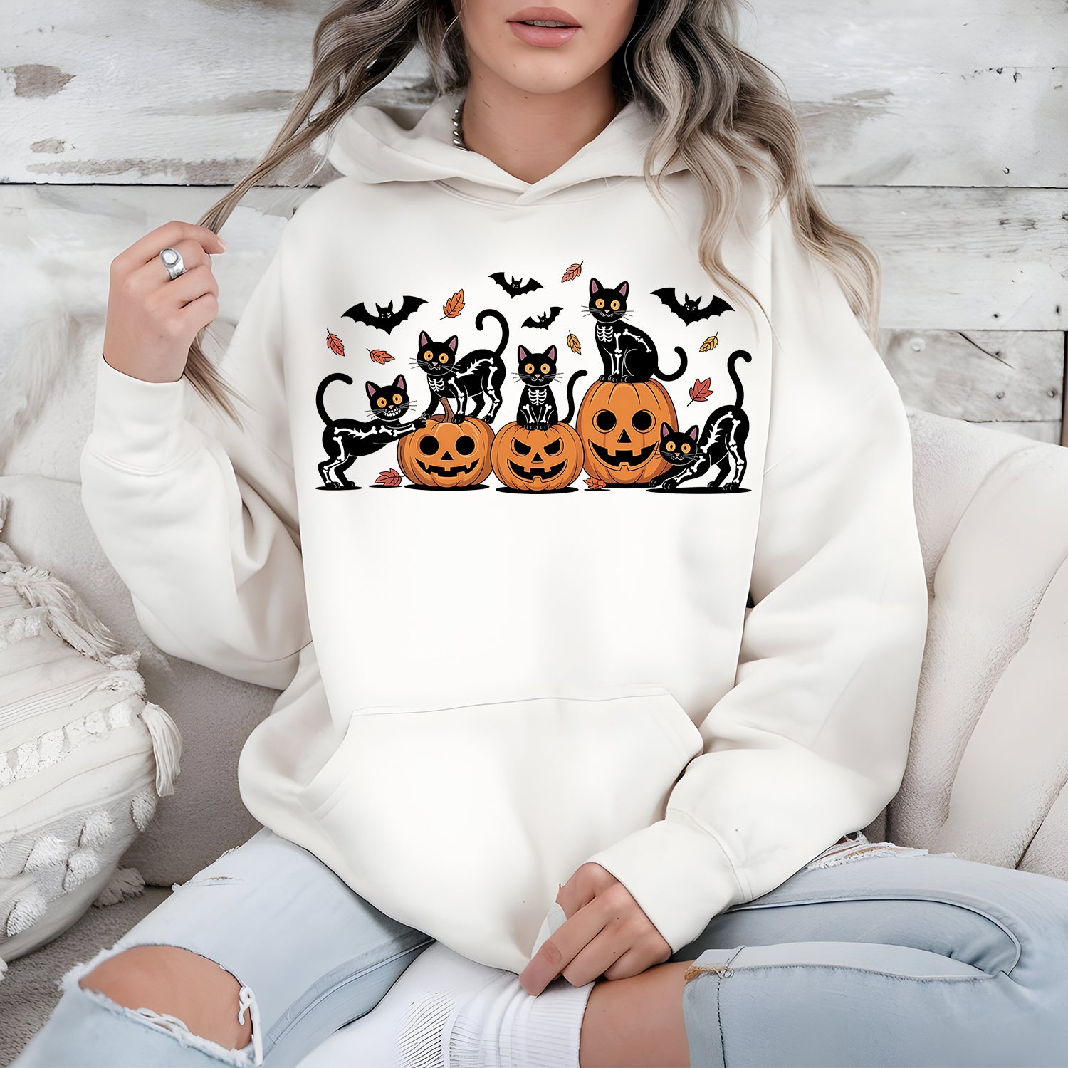 Black Cat Pumpkin Hoodie – Funny Ghost Cat Halloween Pullover