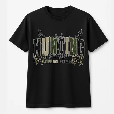 Hello Hunting Season Goodbye Husband T-Shirt Camo Coquette Bow T-Shirt Hunting Camo Dude Girls Camo Bow T-Shirt