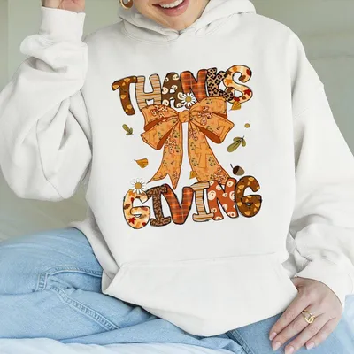 Coquette Bow Thanksgiving Hoodie, Autumn Fall Hoodie, Thanksgiving Hoodie, Preppy Thankfull Hoodie