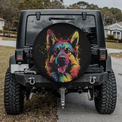 German Shepherd Dog Spare Tire Cover, Abstract Splatter Art Design, Bright Pet Lover Style, Waterproof Vinyl Wheel Protector Spare Tire Cover