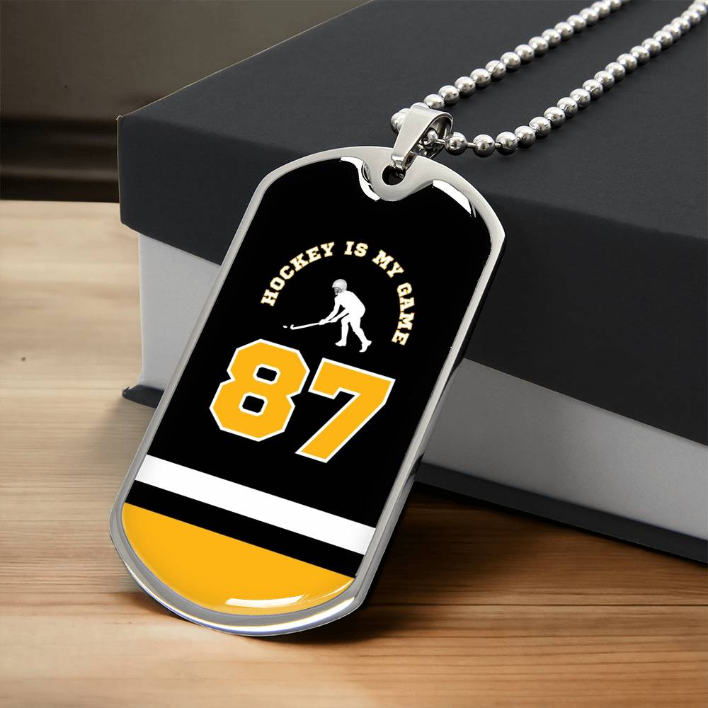 Hockey Sports Necklace I Jersey Design No. 87 I Personalized Sports Jewelry - Army Tag Necklace, Dog Tag