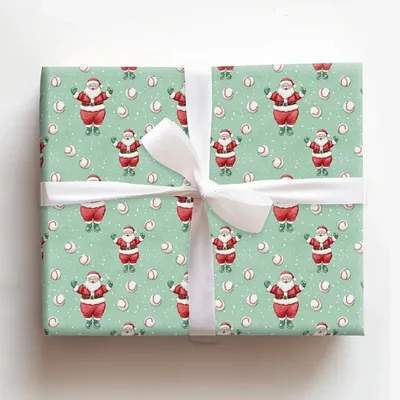Home Run Claus - Gift Wrap for Christmas, Holidays Wrapping Paper, Christmas Wrapping Paper