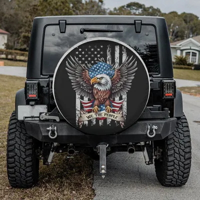 We The People Eagle American Flag Spare Tire Cover, Patriotic Bald Eagle Design, Freedom And Pride Symbol Art Spare Tire Cover