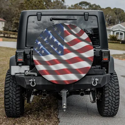 Patriotic Waving Usa Flag Spare Tire Cover, American Pride Design, Waterproof Durable Vinyl, Universal Fit For Suv Truck Rv Camper Spare Tire Cover