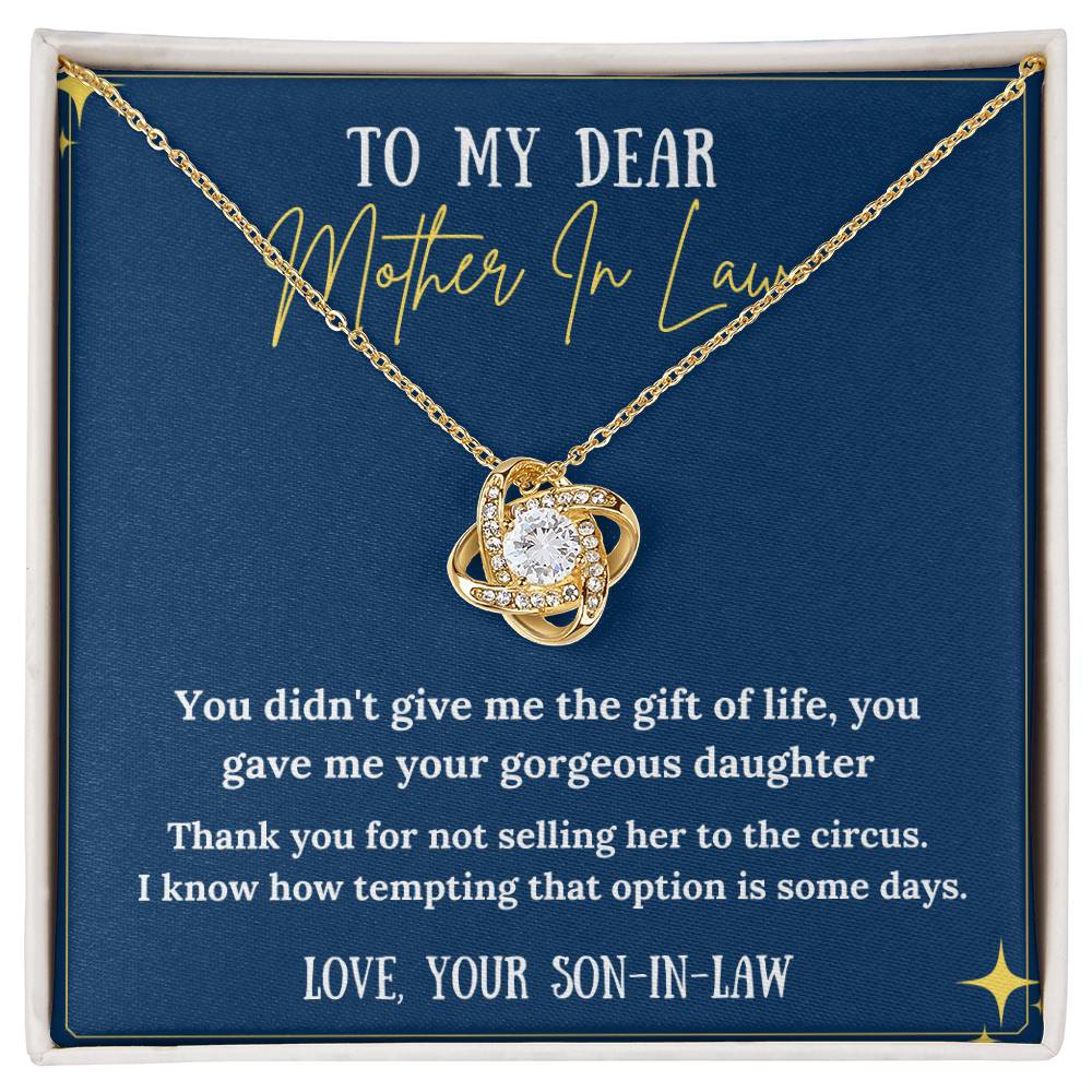 Mother in Law Gift, Mother of the Bride Necklace, Future Mother in Law, Gift From Son in Law Love Knot Necklace