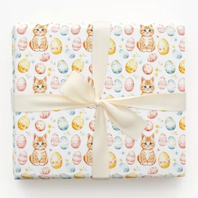 Easter Eggs with the Kitty - Gift Wrap for Christmas, Holidays Wrapping Paper, Christmas Wrapping Paper