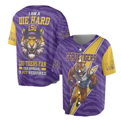 Baseball Jersey, Lsu Tigers Fan Die Hard Geaux Tiger Graphic Baseball Jersey, Purple Zebra Stripe