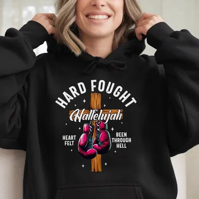 Hard Fought Hallelujah Christian Boxing Gloves Hard Fought Hoodie Religious Hoodie Church Hoodie Lover Gift Faith Jesus Hoodie