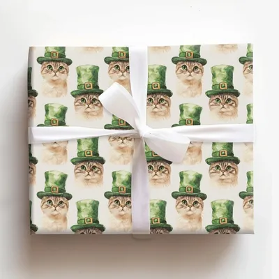 Leprechaun Purrfect - Gift Wrap for Christmas, Holidays Wrapping Paper, Christmas Wrapping Paper