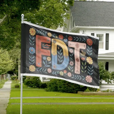 Fdt Floral Letters American House Flag, Colorful Political Expression With Botanical Art Horizontal House Flag