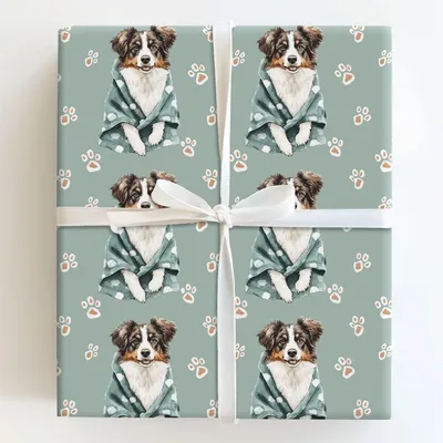 Spa Day with the Australian Shepherds - Gift Wrap for Christmas, Holidays Wrapping Paper, Christmas Wrapping Paper