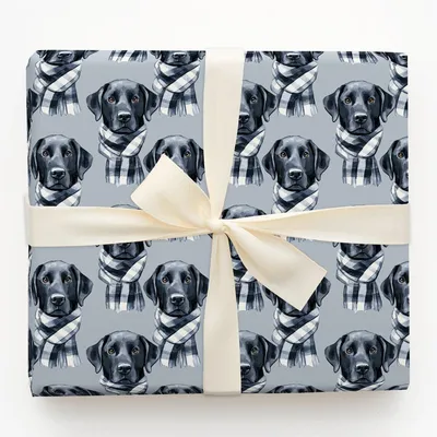 Bundle Up with the Black Lab - Gift Wrap for Christmas, Holidays Wrapping Paper, Christmas Wrapping Paper