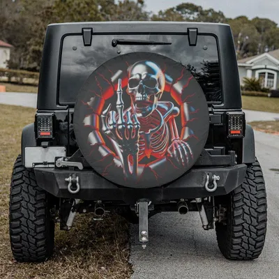 Chrome Skeleton 3d Spare Tire Cover, Metal Skull Design, Waterproof Vinyl, Universal Fit For Truck Suv, Backup Camera Hole Option Spare Tire Cover