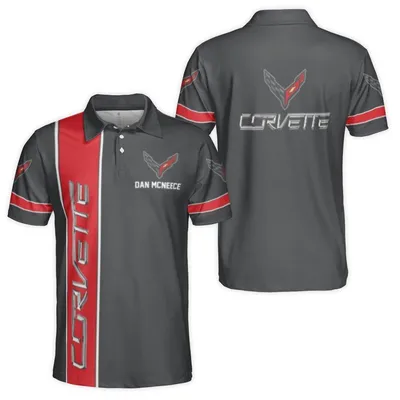 Men'S Corvette Logo Polo Polo Shirt, Red Stripe Accent, Driving Enthusiast Gear