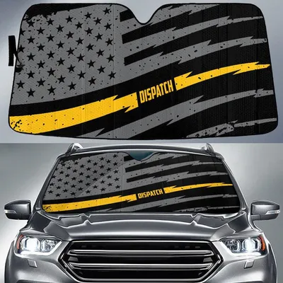 Grey Black American Flag And Dispatch Yellow Printed Car Sun Shades Cover Auto Windshield PrintSyde