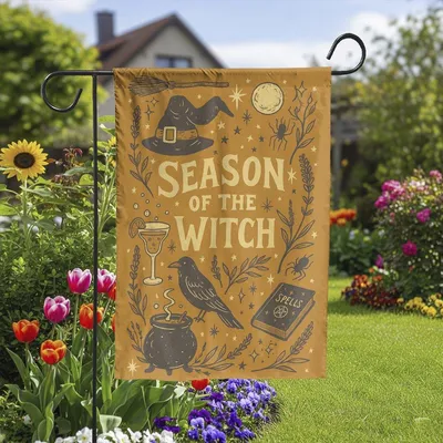 Season Of The Witch Garden Flag - Halloween Yard Decor, Spooky Outdoor Banner, Witch Hat Cauldron Ghost Decoration, Fall Porch Sign Vertical Garden Flag