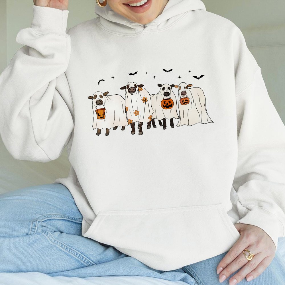 Ghost Cows Halloween Hoodie Gildan Hoodie Full Color For Men For Women Casual Classic Fashion