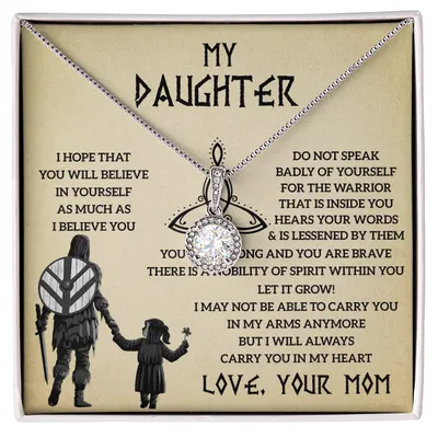 Necklace For Daughter - An Eternal Love From Mom, Gift For Daughter From Mom, Viking Style Alluring, Viking Pendant, Viking Jewelry For Daughter Birthday, Graduation, First Communion, Gift From Mom, Viking Style Heart Necklace, Viking Pendant, Love Mom