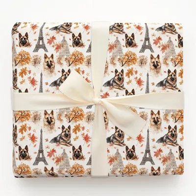 Paris with the German Shepherds - Gift Wrap for Christmas, Holidays Wrapping Paper, Christmas Wrapping Paper