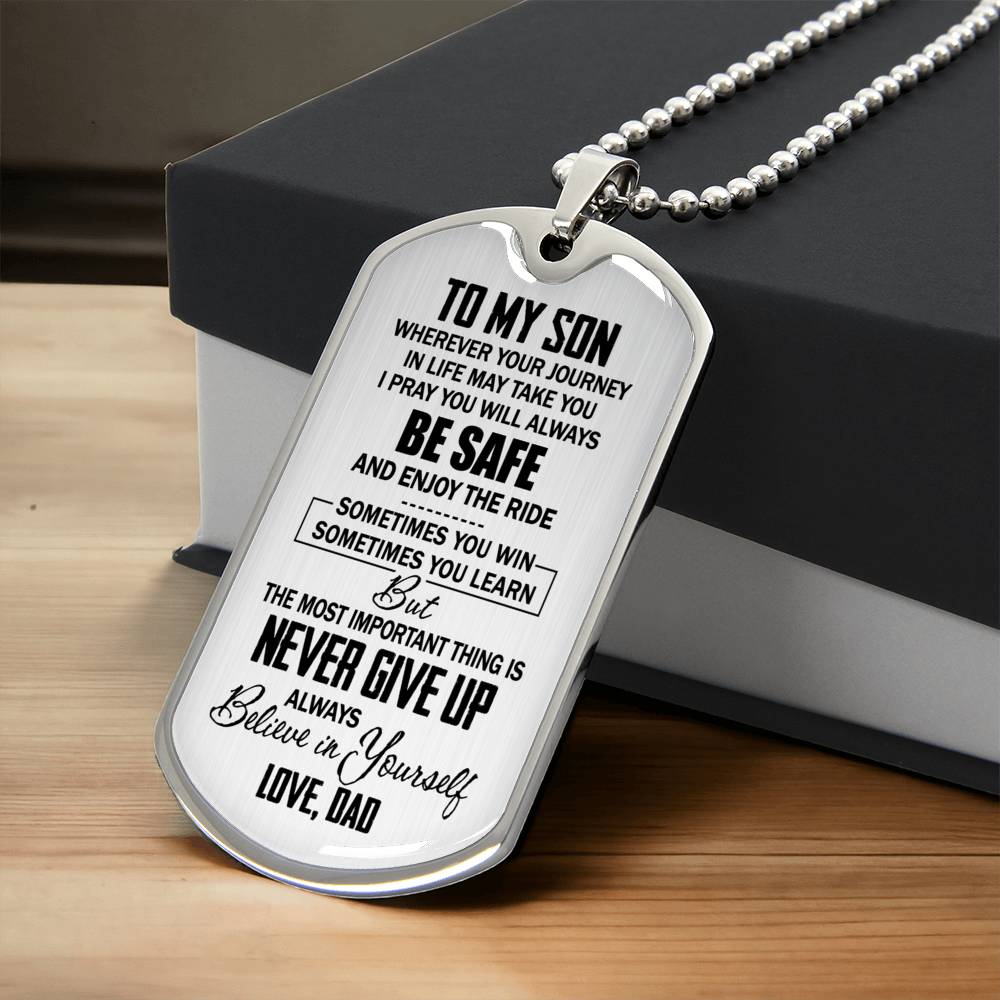 To My Son - Never Give Up - Gift From Dad - Army Tag Necklace, Dog Tag