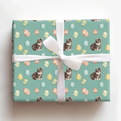 Easter Eggs with the Domestic Shorthair - Gift Wrap for Christmas, Holidays Wrapping Paper, Christmas Wrapping Paper