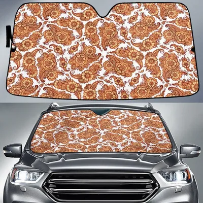 Orange Chinese Hibiscus Flower Henna Style White Theme Car Sun Shades Cover Auto Windshield PrintSyde