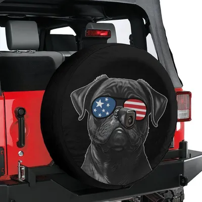 Spare Tire Cover, Black Pug Spare Tire Cover, Car Accessories Black Pug Owner, Pet Dog Spare Tire Cover, Camera Hole, American Spare Tire Cover