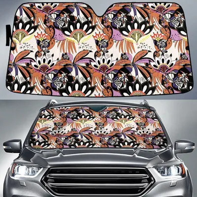 Black Orange Chinese Floral Dragon Pattern Car Sun Shades Cover Auto Windshield PrintSyde