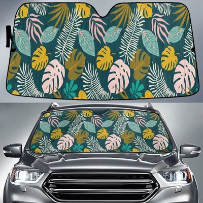 Monstera And Classic Palm Leave Cartoon Style Car Sun Shades Cover Auto Windshield PrintSyde