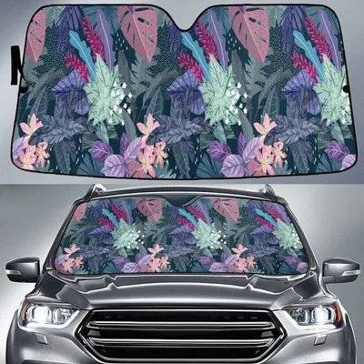 Colorful Paper Flower Monstera And Tropical Leaves Car Sun Shades Cover Auto Windshield PrintSyde