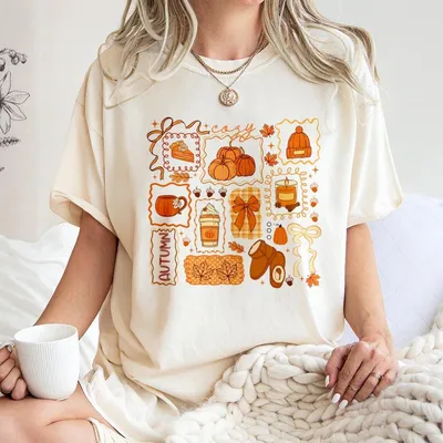Cozy Season T-Shirt, Preppy Fall Bow Pumpkin, Girly Autumn T-Shirt, Cute Lace Cozy Season Top