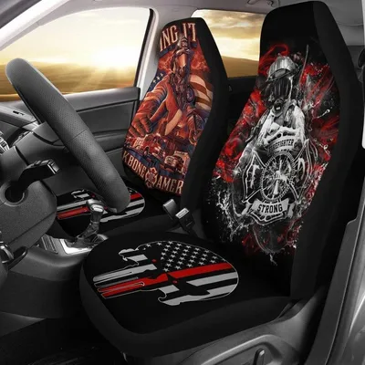 Thin Red Line Skull American Firefighter Universal Fit Car Seat Covers