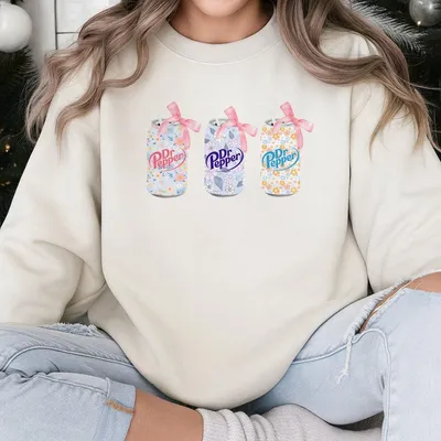 Dr Pepper Sweatshirt Floral Soda Can Graphic With Bows Straws Cute Playful Gift For Soda Lovers