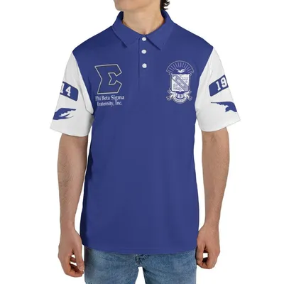Phi Beta Sigma Polo Polo Shirt, Pbs 1914 Crest, Royal Blue & White, Fraternity Gear, Divine 9 Apparel