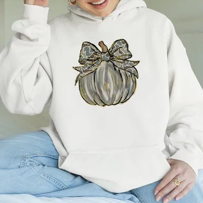 Preppy Camo Pumpkin Western Hoodie Hoodie Camo Fall Vibes Distressed Coquette Bow Hoodie Camouflage Pumpkin Hoodie Camo
