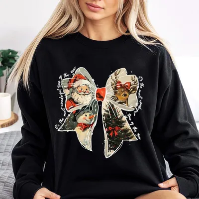 It'S The Most Wonderful Time Of The Year Sweatshirt Sweatshirt, Santa Claus Sweatshirt, Christmas Sweatshirt, Christmas Coquette Bow Sweatshirt