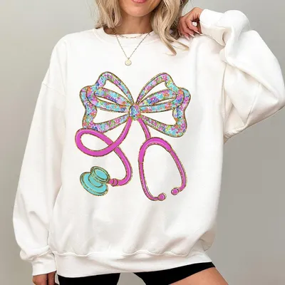 Preppy Floral Stethoscope Nurse Bow Sweatshirt Nurse Sweatshirt Nurse Registered Nurse Sweatshirt School Nurse Floral Nurse